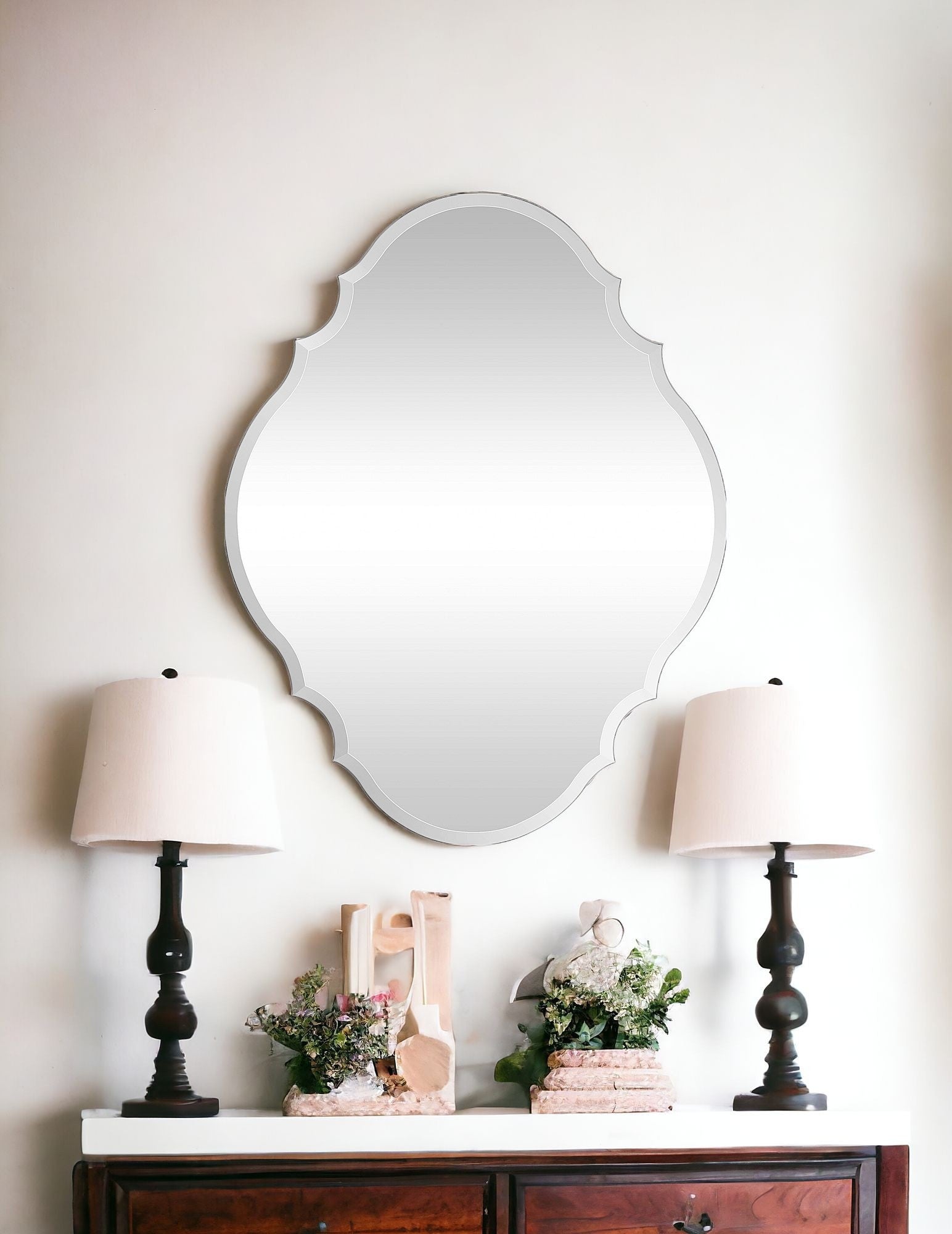 31" Silver Novelty Glass Framed Accent Mirror-Mirrors-DECOROLALA
