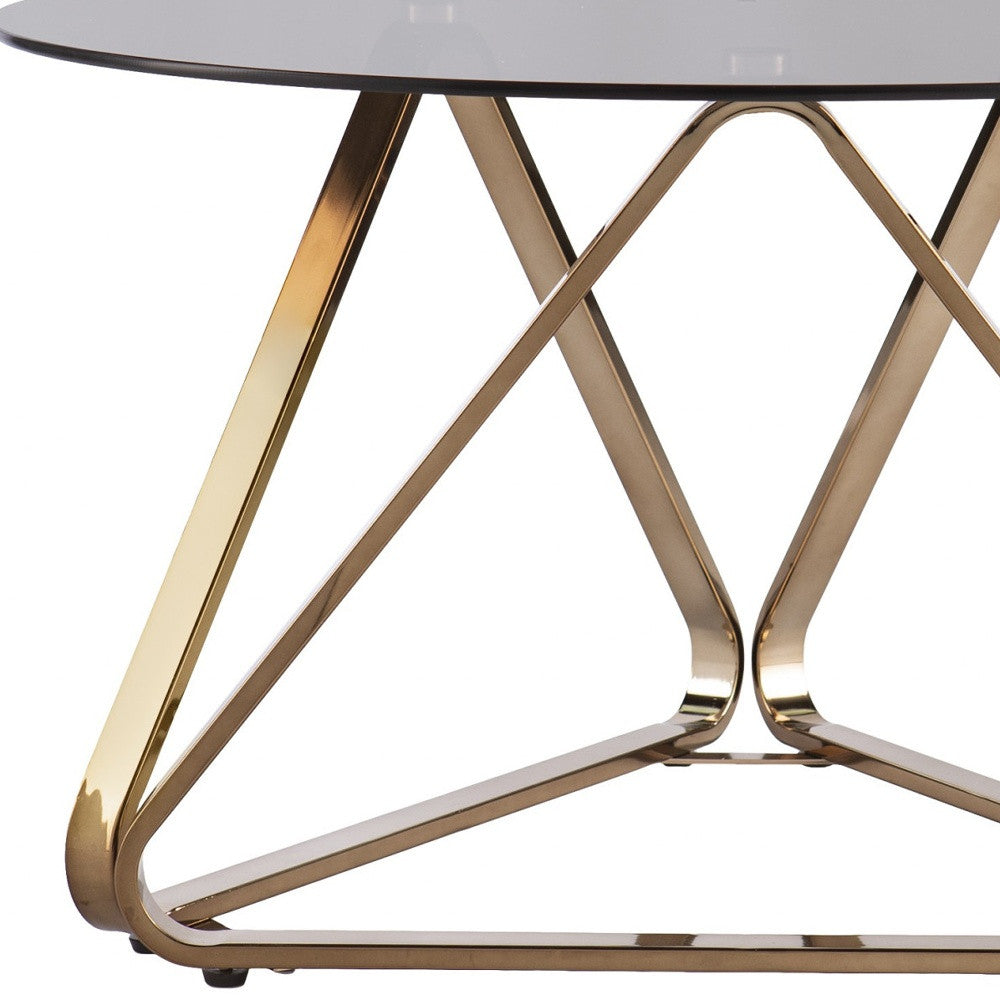 31" Smoky Black and Gold Glass and Metal Round Coffee Table-Coffee Tables-DECOROLALA