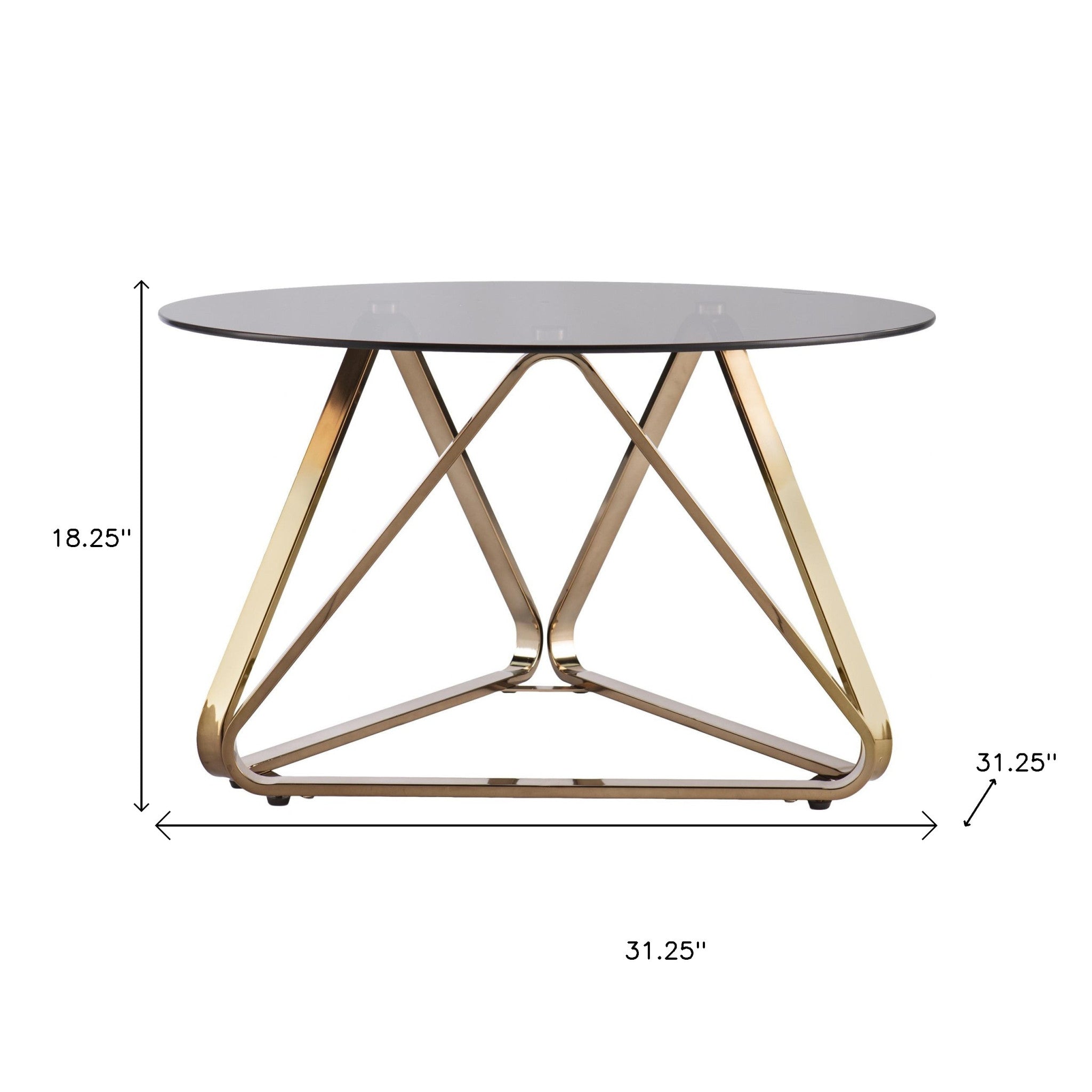 31" Smoky Black and Gold Glass and Metal Round Coffee Table-Coffee Tables-DECOROLALA