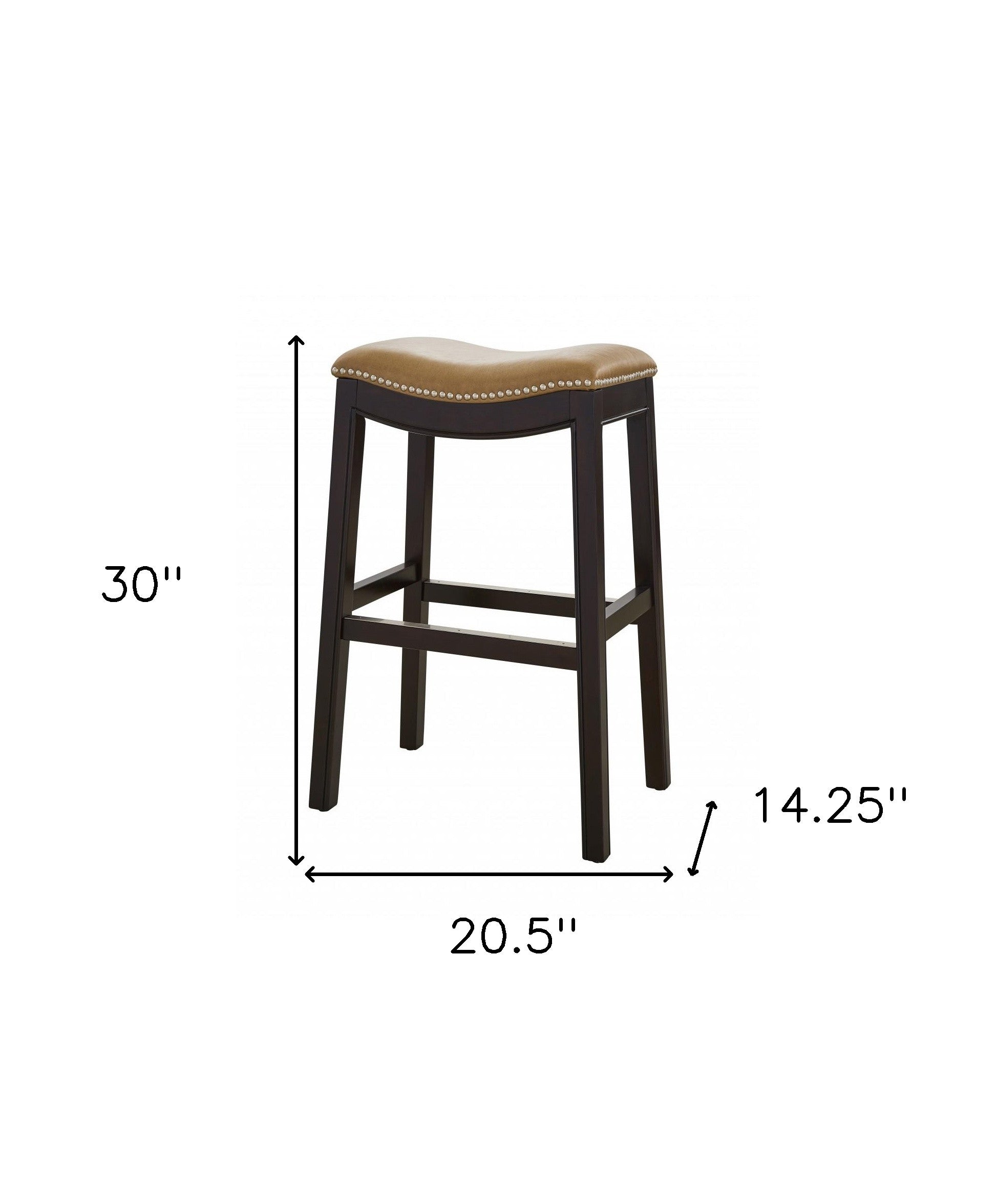 31" Tan and Espresso Faux Leather and Solid Wood Backless Counter Height Bar Chair-Bar Chairs-DECOROLALA