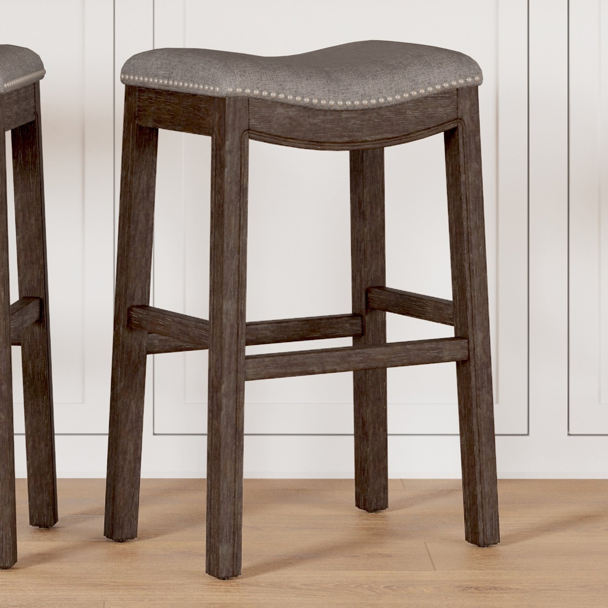 31" Taupe and Brown Solid Wood Backless Bar Height Bar Chair-Bar Chairs-DECOROLALA