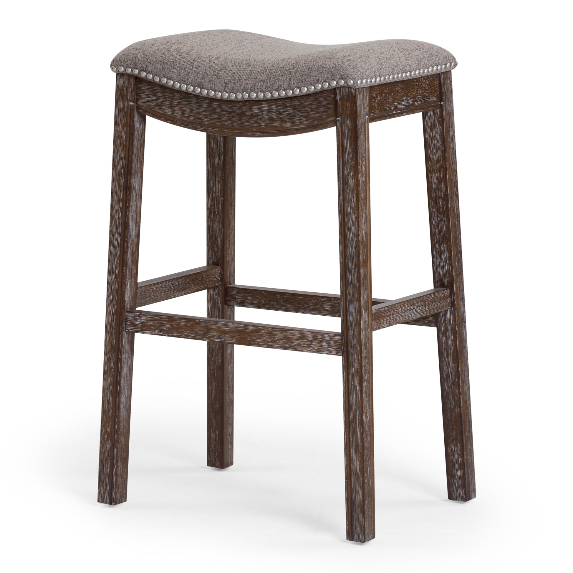 31" Taupe and Brown Solid Wood Backless Bar Height Bar Chair-Bar Chairs-DECOROLALA