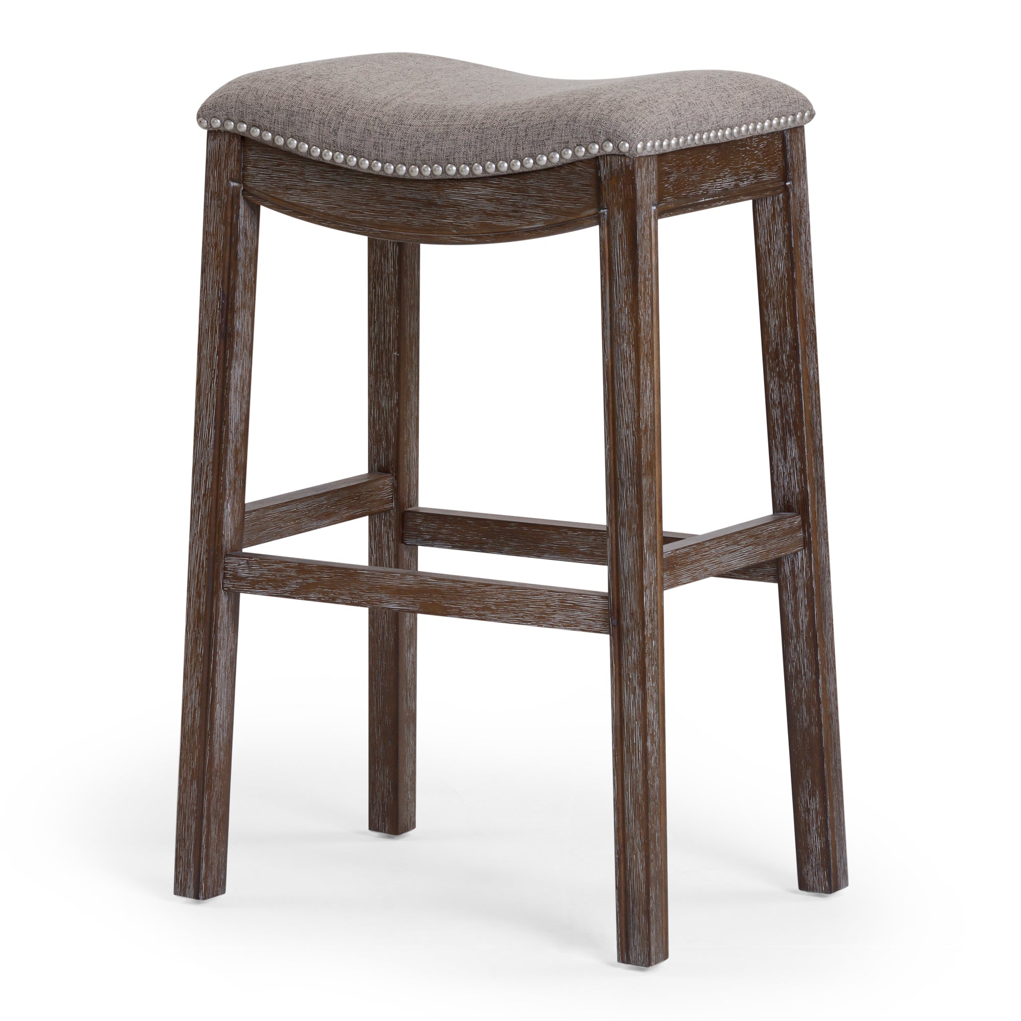 31" Taupe and Brown Solid Wood Backless Bar Height Bar Chair-Bar Chairs-DECOROLALA