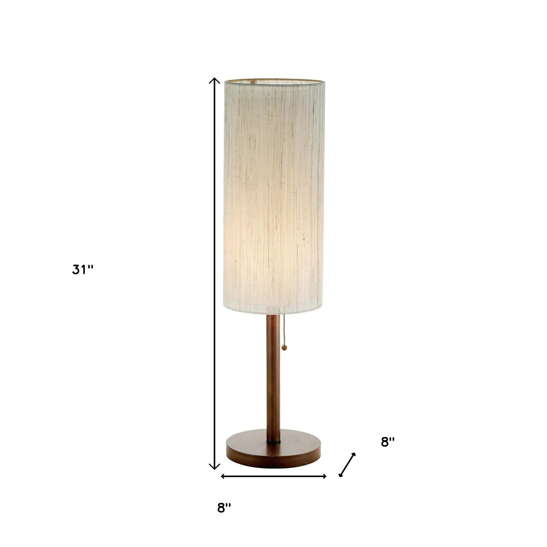 31" Walnut Solid Wood Standard Table Lamp With Beige Shade-Table Lamps-DECOROLALA