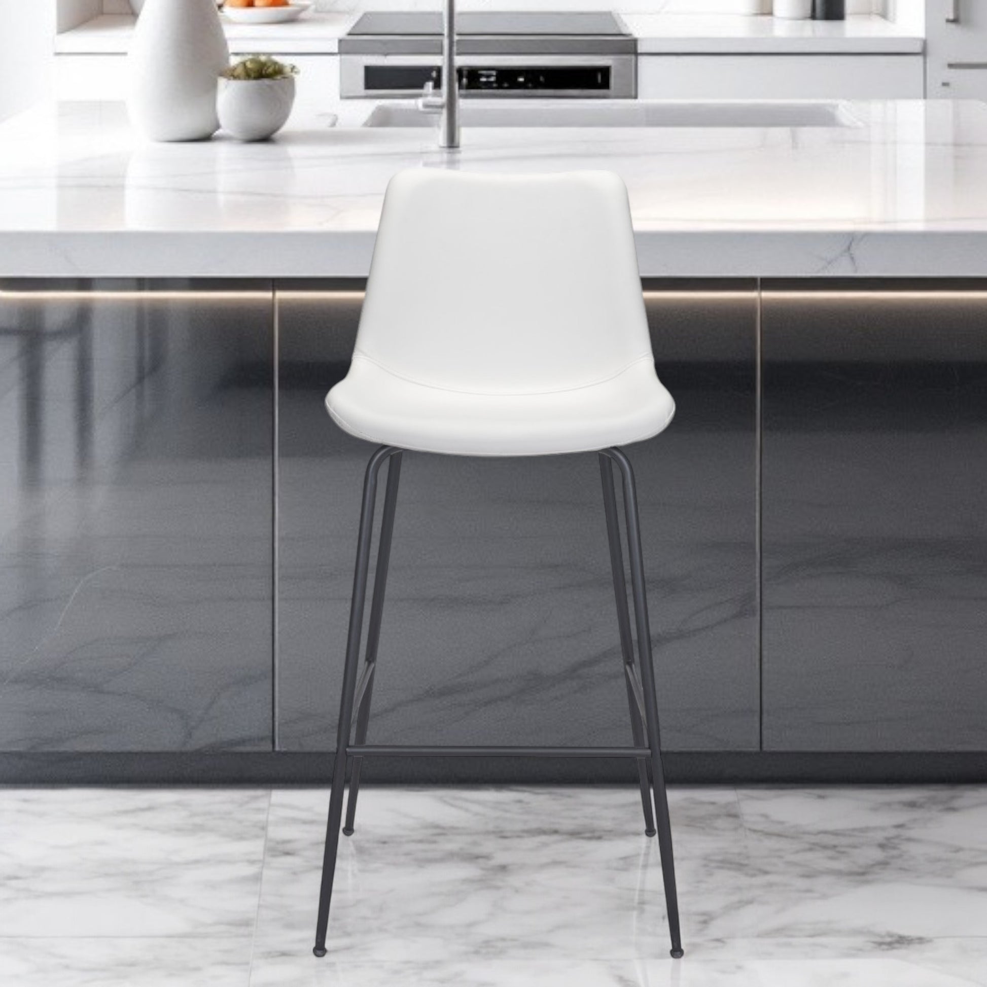 31" White And Black Steel Low Back Bar Height Bar Chair-Bar Chairs-DECOROLALA