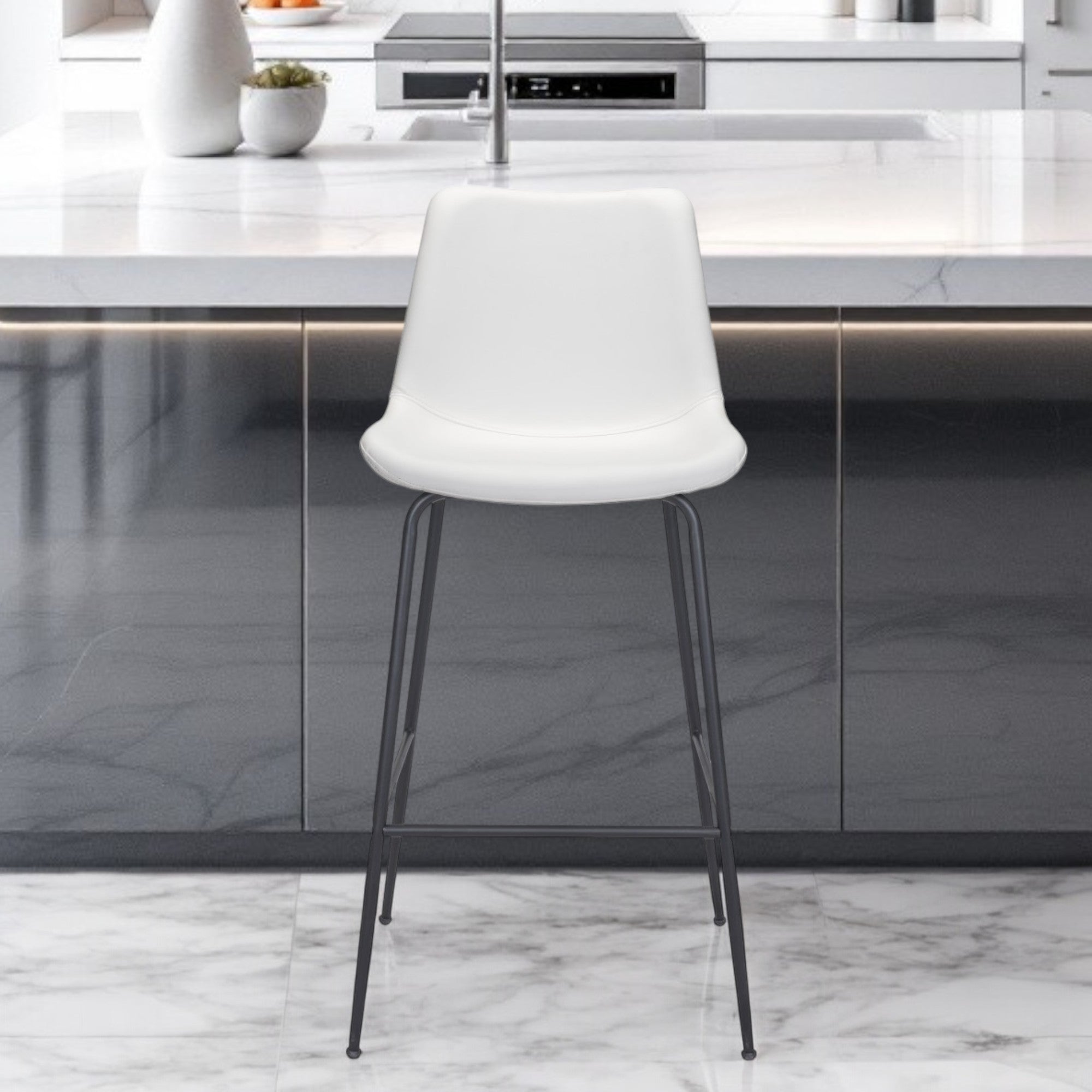 31" White And Black Steel Low Back Bar Height Bar Chair-Bar Chairs-DECOROLALA