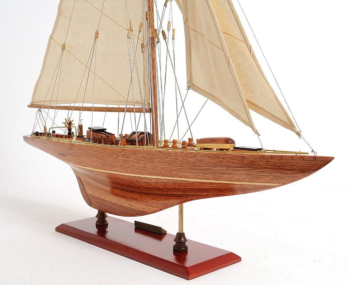 31" Wood Brown Endeavour Yacht Hand Painted Sculpture-Sculptures-DECOROLALA