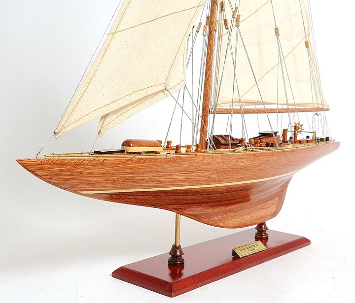 31" Wood Brown Endeavour Yacht Hand Painted Sculpture-Sculptures-DECOROLALA