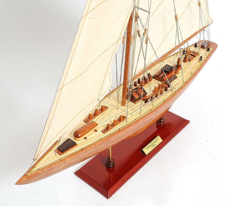 31" Wood Brown Endeavour Yacht Hand Painted Sculpture-Sculptures-DECOROLALA