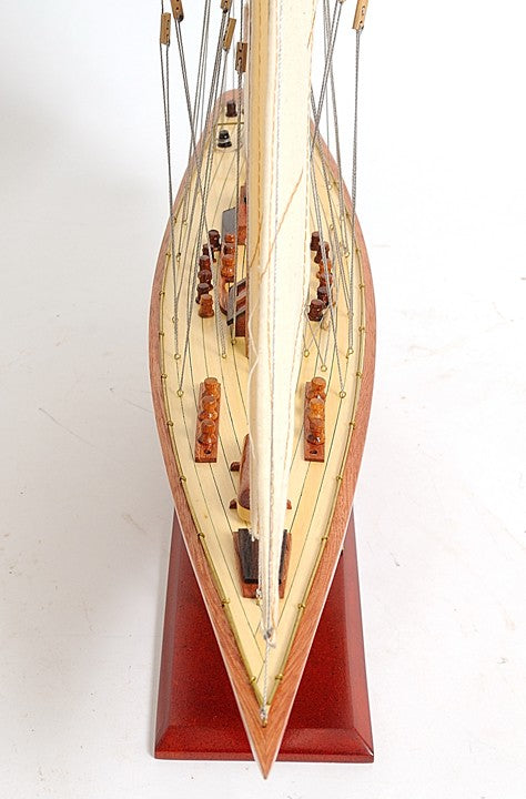 31" Wood Brown Endeavour Yacht Hand Painted Sculpture-Sculptures-DECOROLALA