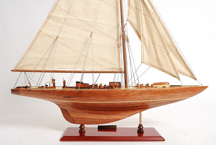 31" Wood Brown Endeavour Yacht Hand Painted Sculpture-Sculptures-DECOROLALA