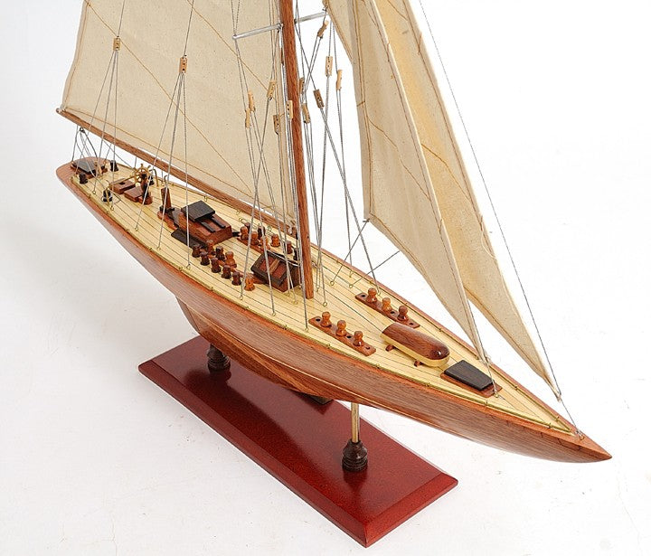 31" Wood Brown Endeavour Yacht Hand Painted Sculpture-Sculptures-DECOROLALA