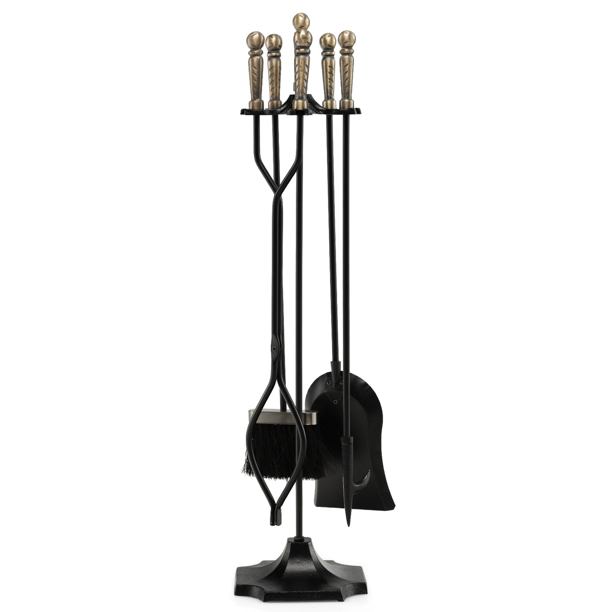 31 inch 5 Pieces Metal Fireplace Tool Set with Stand-Bronze-Fireplace Tools-DECOROLALA