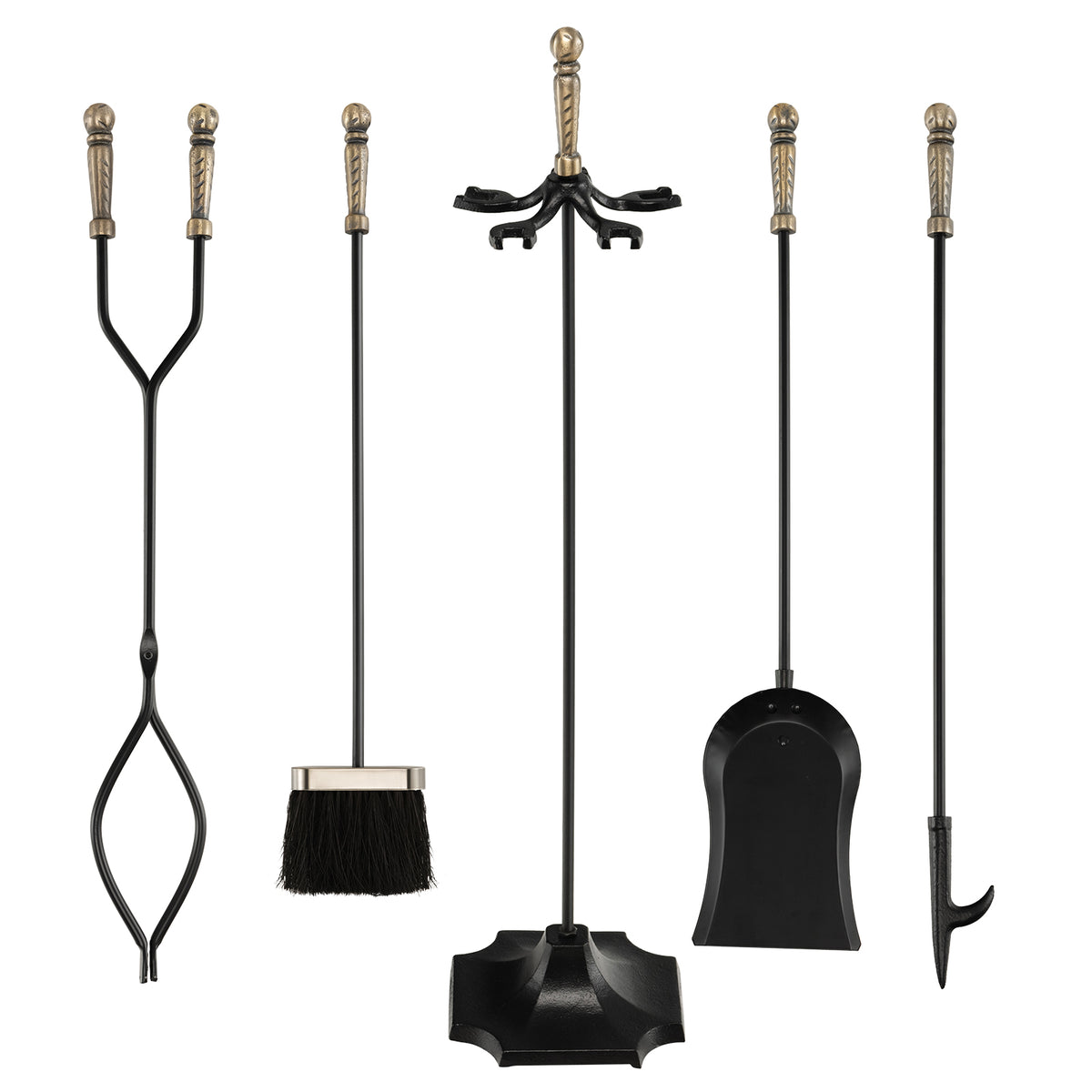 31 inch 5 Pieces Metal Fireplace Tool Set with Stand-Bronze-Fireplace Tools-DECOROLALA