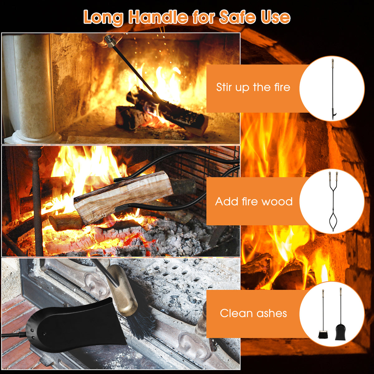 31 inch 5 Pieces Metal Fireplace Tool Set with Stand-Bronze-Fireplace Tools-DECOROLALA