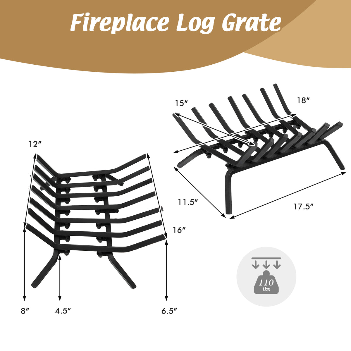 31/25/18 Inch Fireplace Grate for Outdoor Fire Pit-S-Fireplace Tools-DECOROLALA