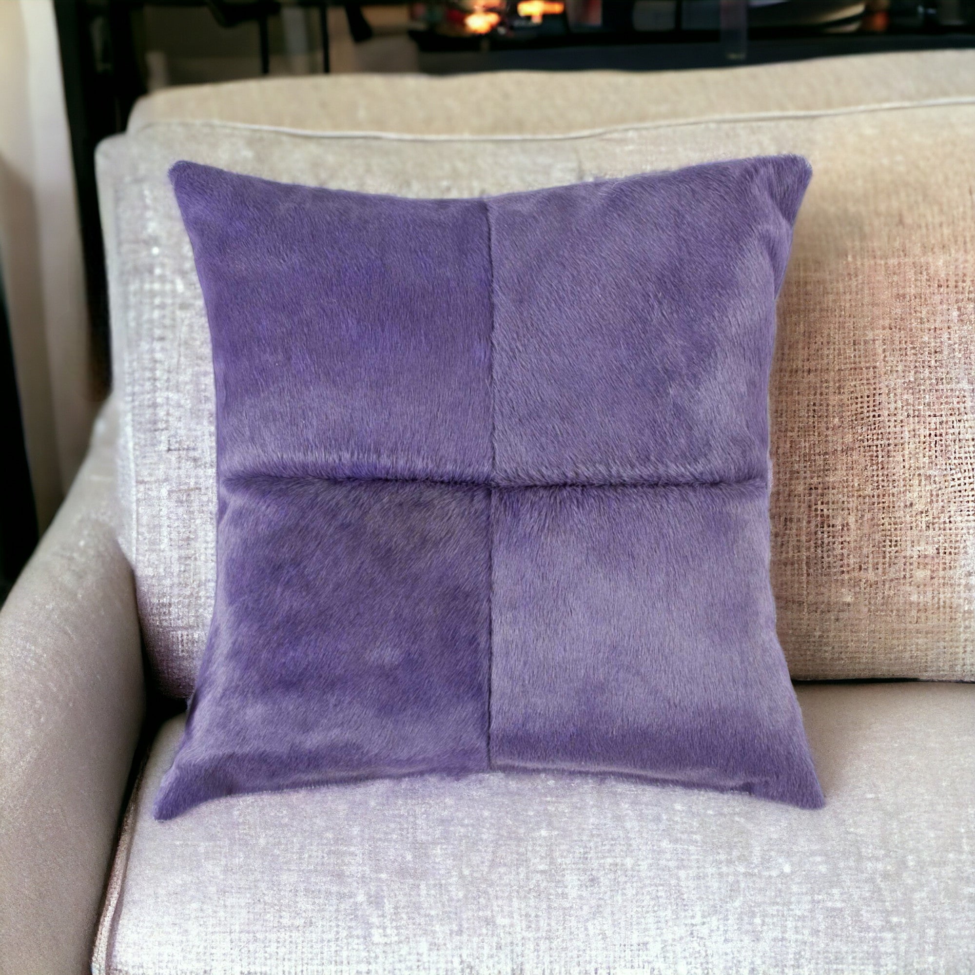 18" Purple Cowhide Throw Pillow-Accent Throw Pillows-DECOROLALA
