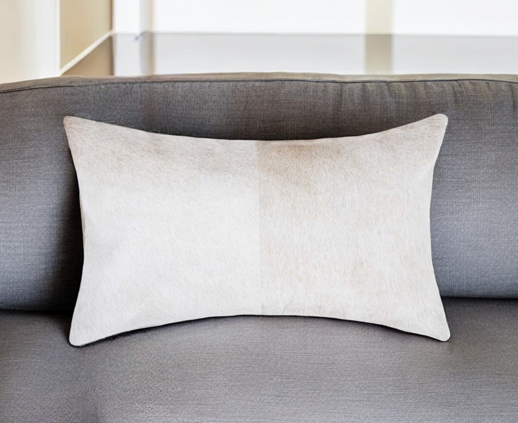 12" X 20" Natural Cowhide Lumbar Throw Pillow-0