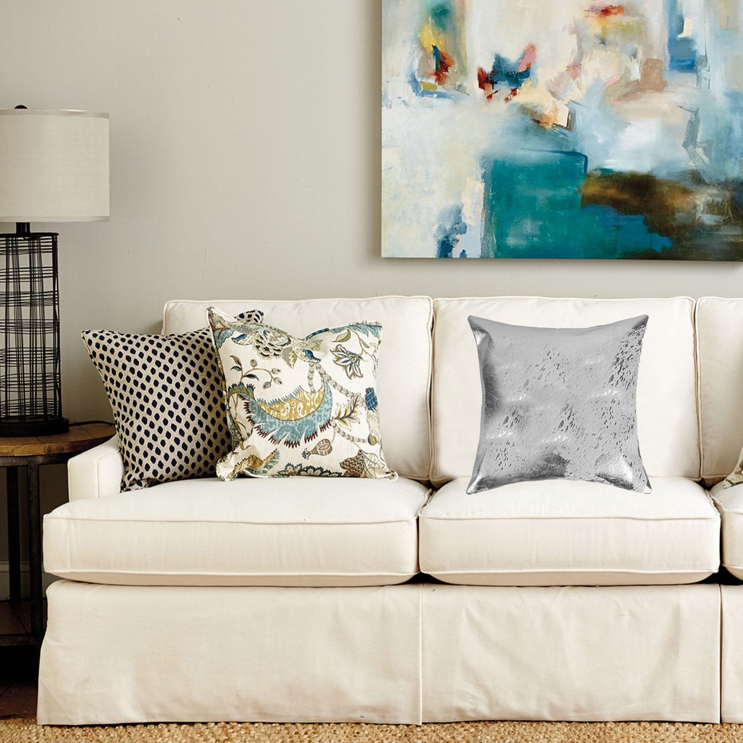 18" Silver Abstract Cowhide Throw Pillow-5