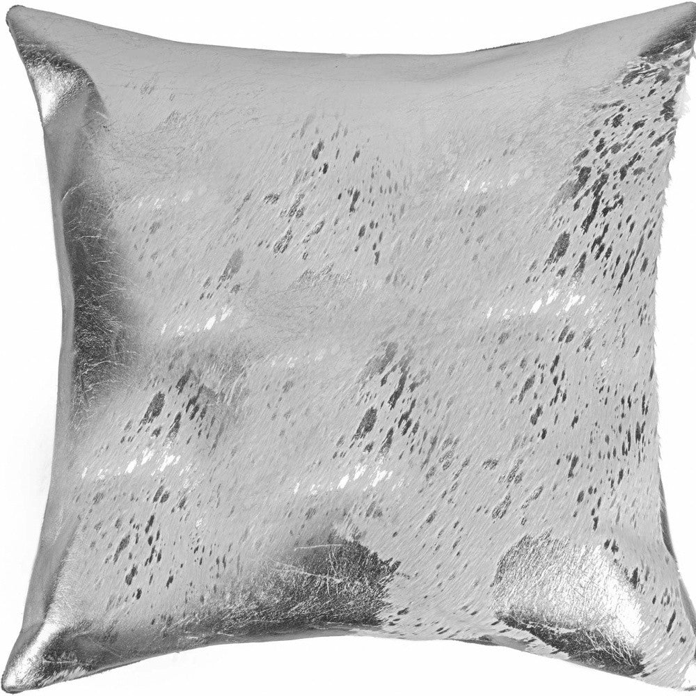 18" Silver Abstract Cowhide Throw Pillow-4