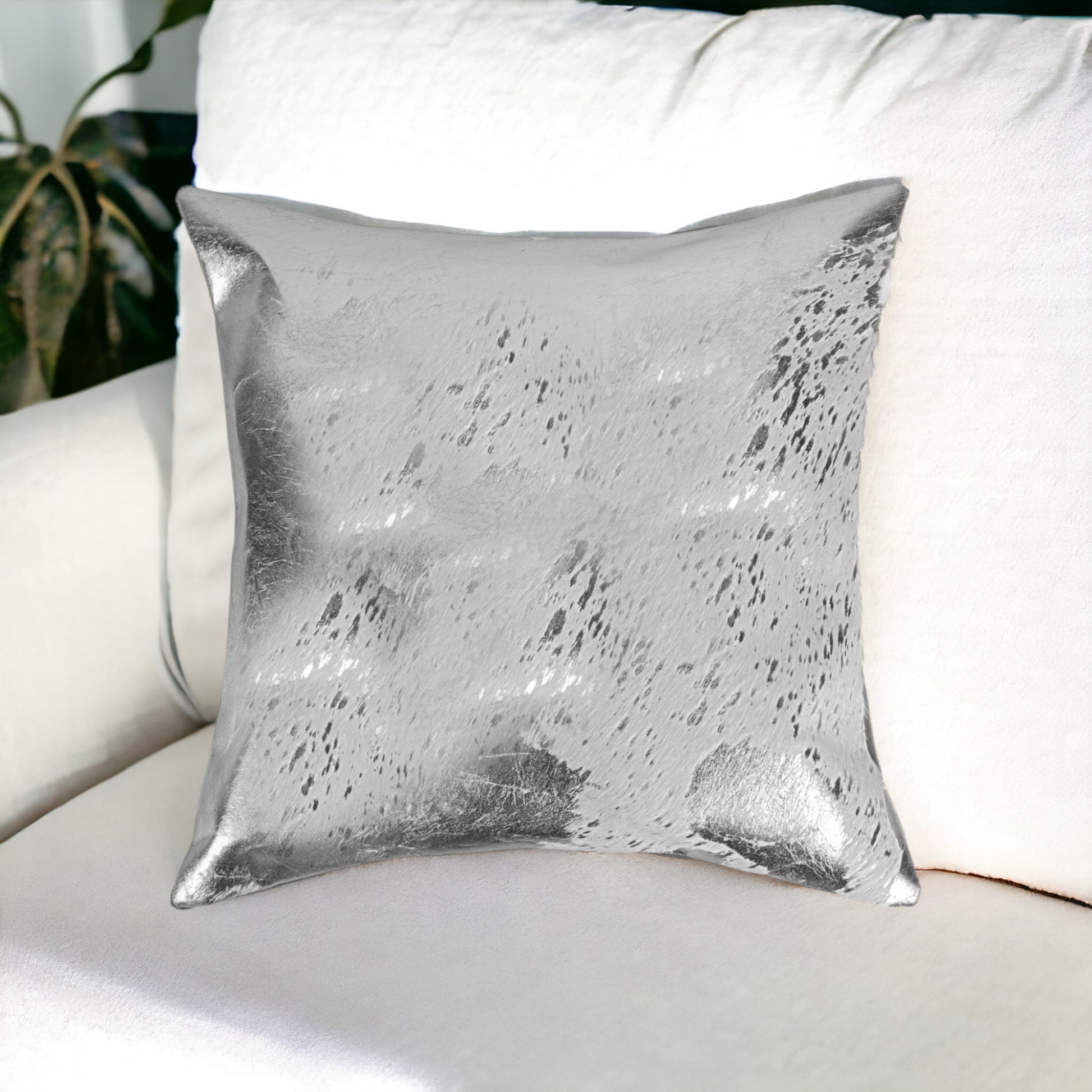 18" Silver Abstract Cowhide Throw Pillow-0