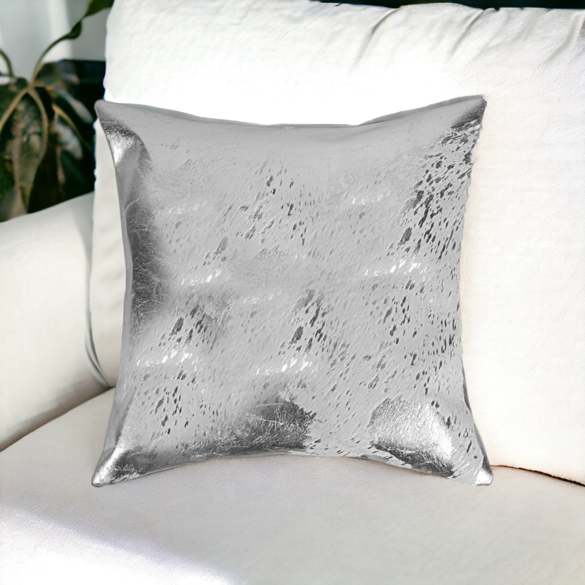 18" Silver Abstract Cowhide Throw Pillow-0