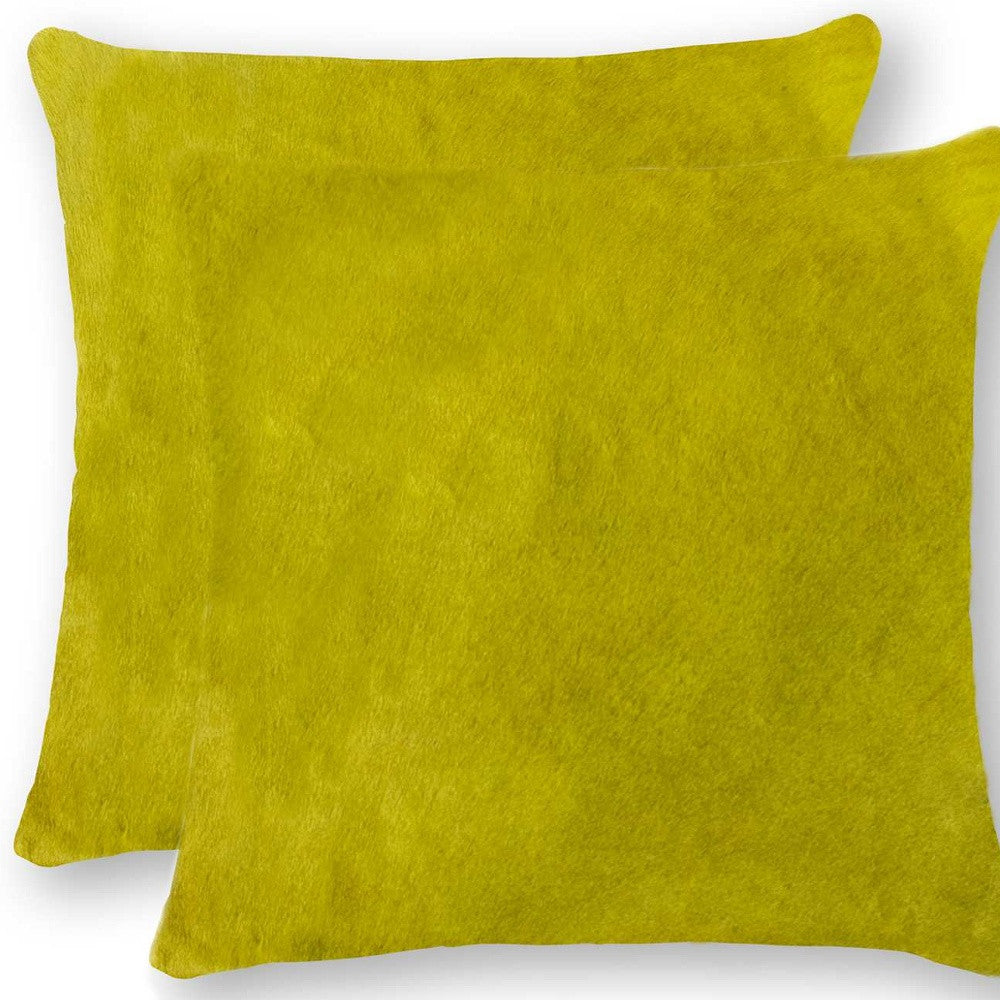 18" X 18" X 5" Yellow Cowhide  Pillow 2 Pack-3