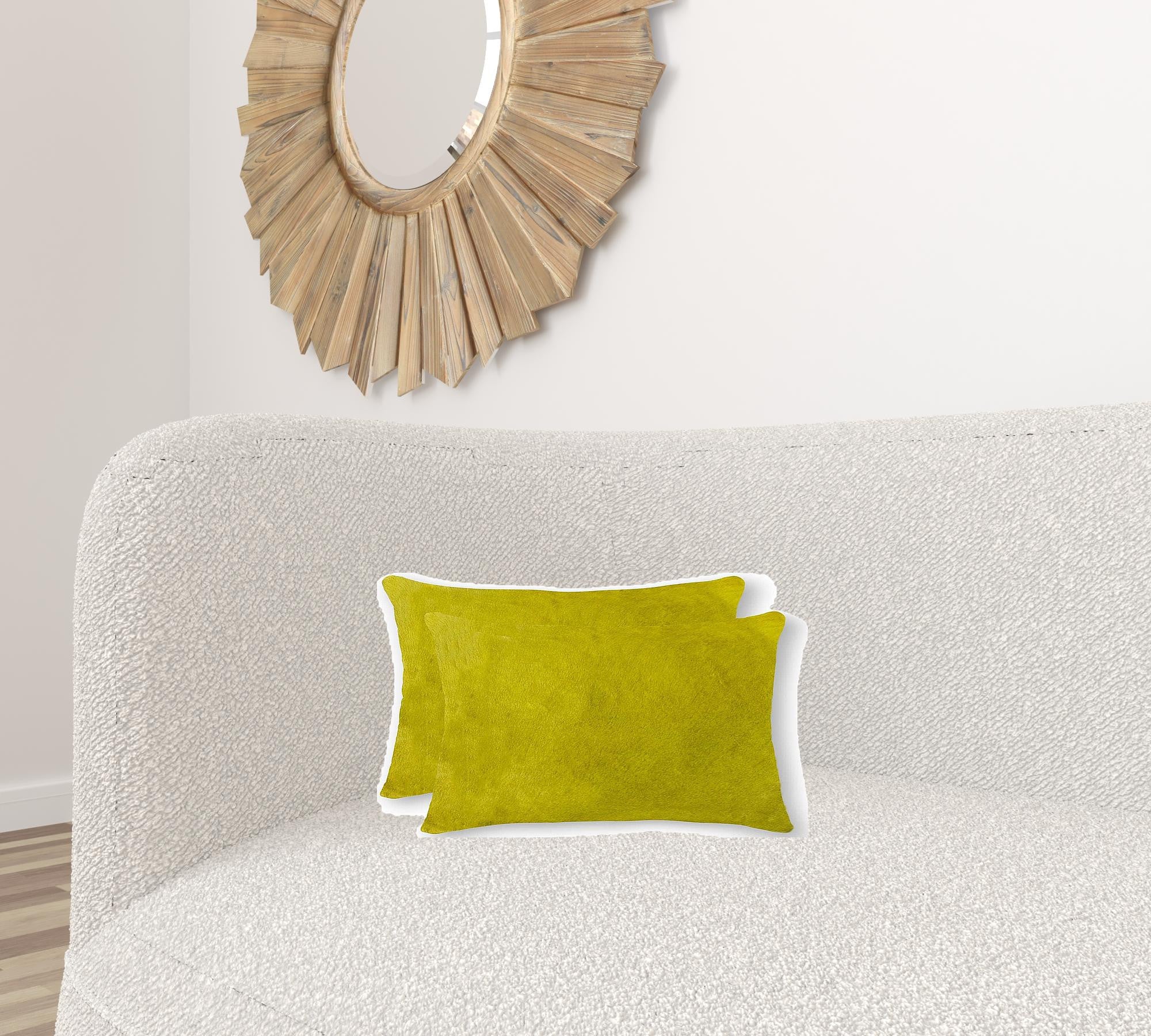12" X 20" X 5" Yellow Cowhide  Pillow 2 Pack-1