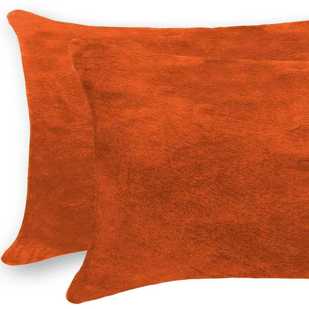 12" X 20" X 5" Orange Cowhide  Pillow 2 Pack-4