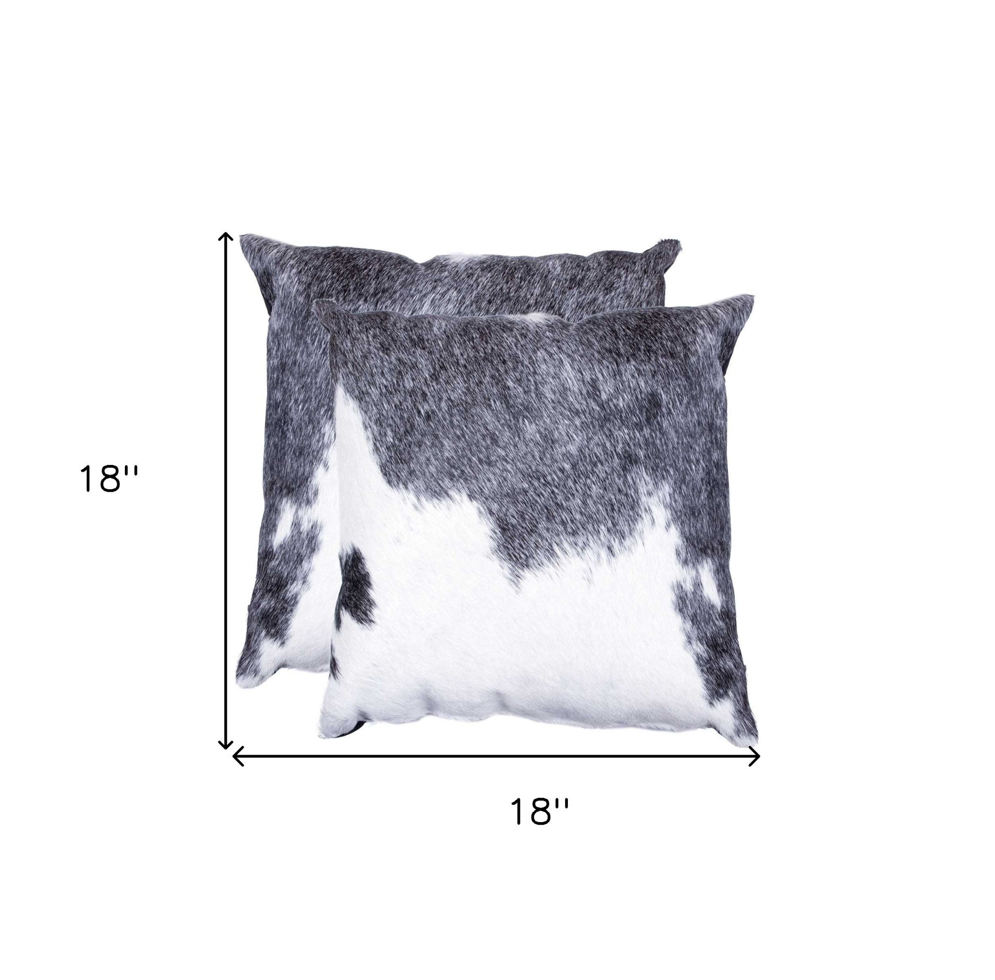 Set of Two 18" Gray and White Cowhide Throw Pillow-Accent Throw Pillows-DECOROLALA