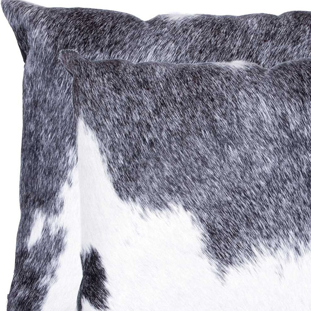 Set of Two 18" Gray and White Cowhide Throw Pillow-Accent Throw Pillows-DECOROLALA