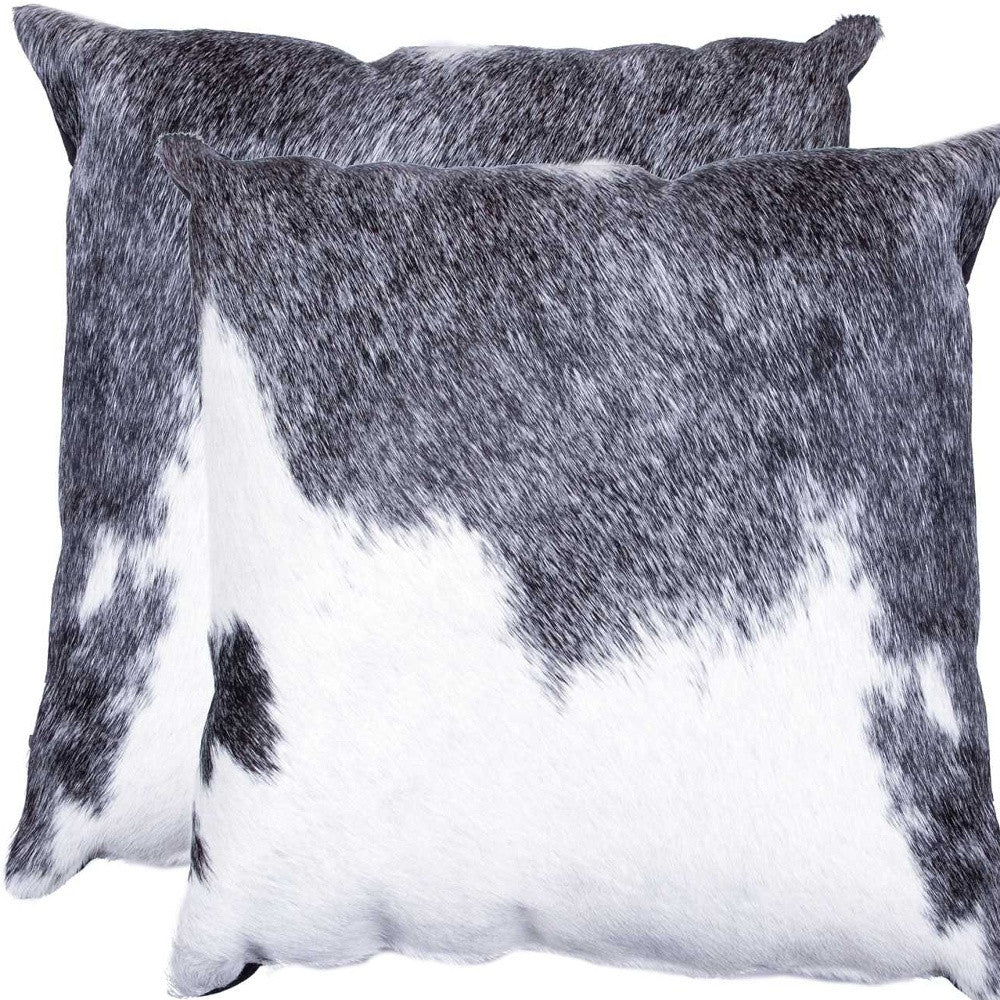 Set of Two 18" Gray and White Cowhide Throw Pillow-Accent Throw Pillows-DECOROLALA