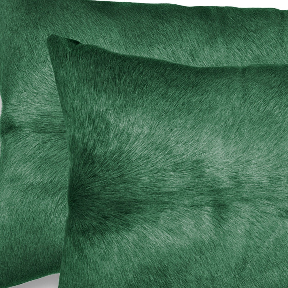 Set of Two 12" X 20" Green Cowhide Throw Pillow-3