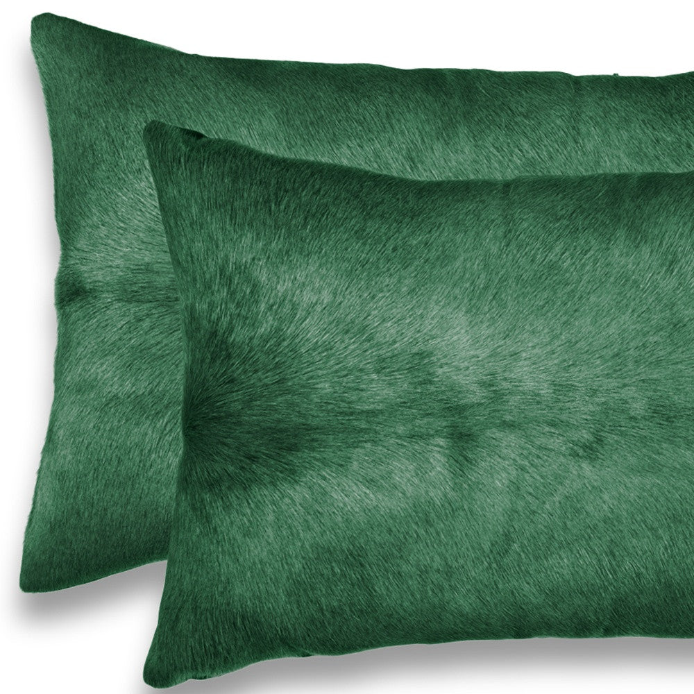 Set of Two 12" X 20" Green Cowhide Throw Pillow-4
