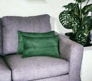 Set of Two 12" X 20" Green Cowhide Throw Pillow-0