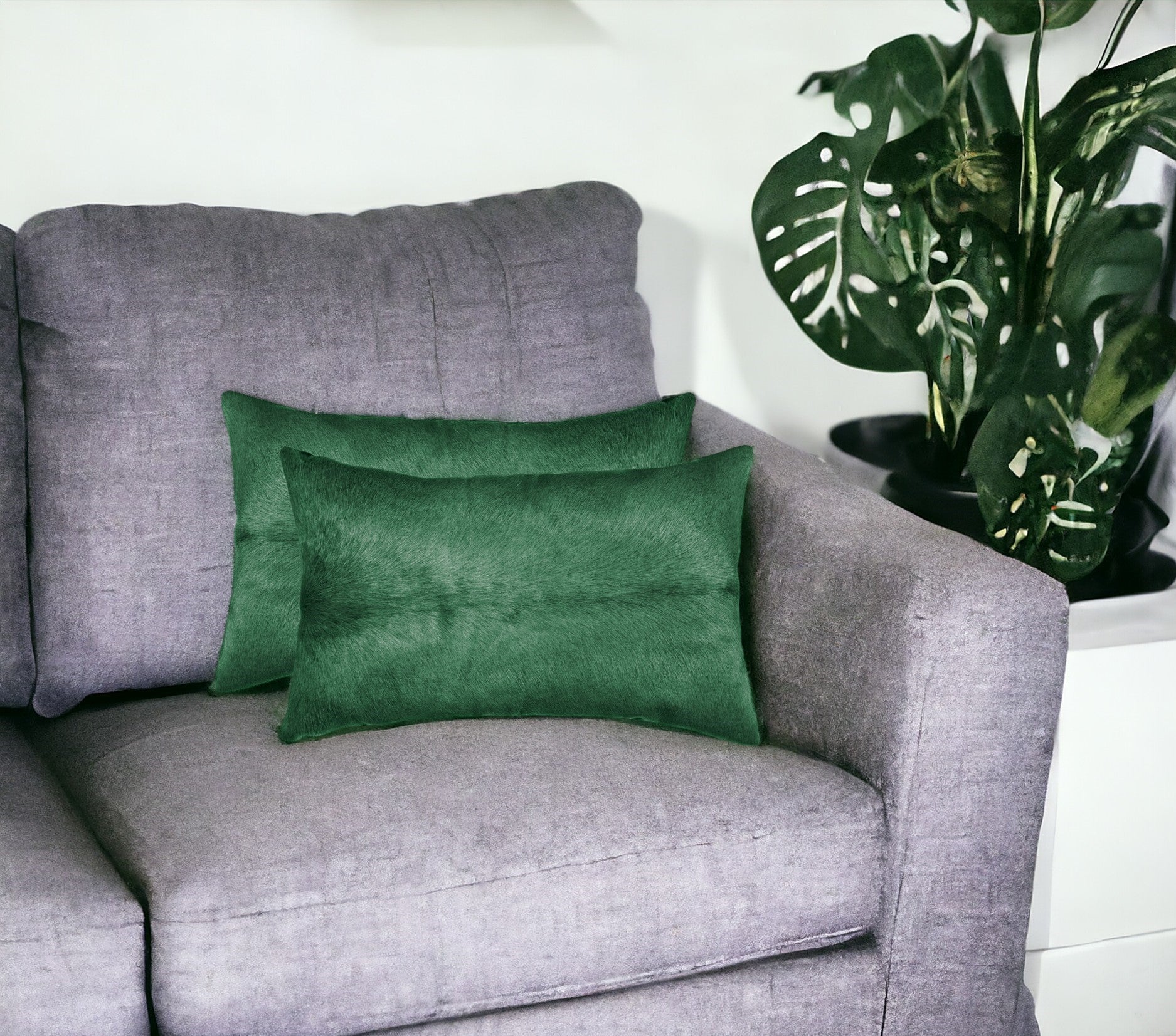 Set of Two 12" X 20" Green Cowhide Throw Pillow-0
