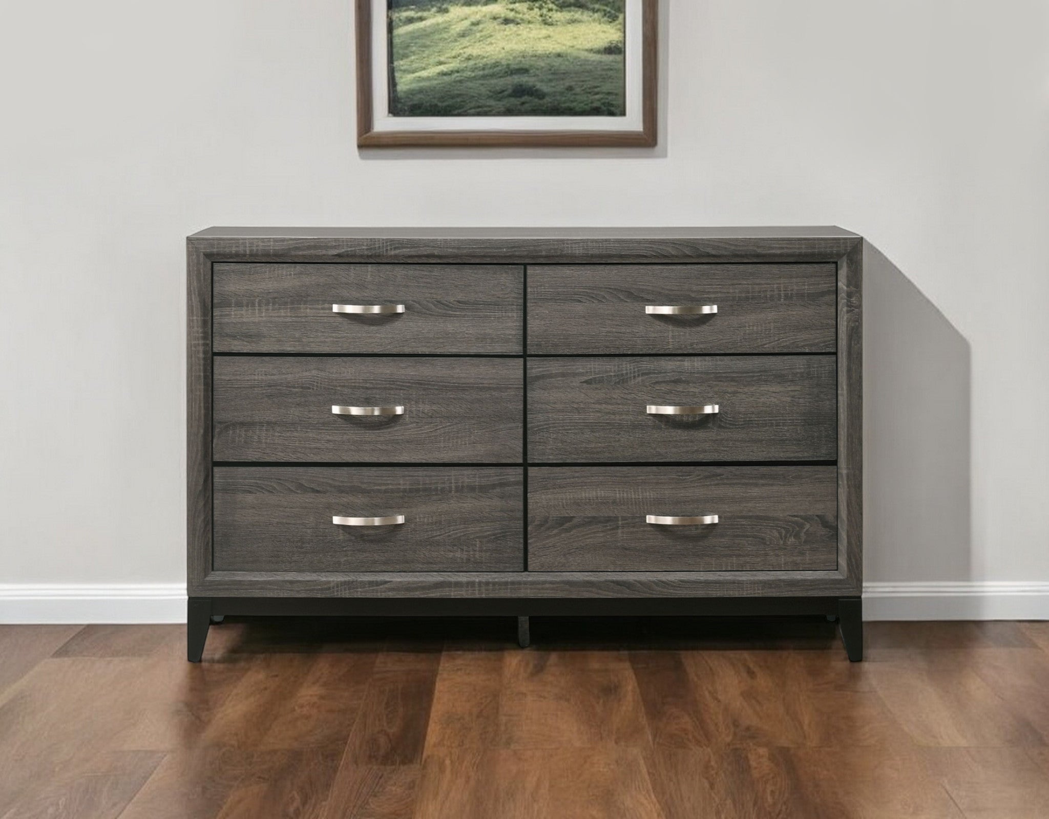 58" Gray Six Drawer Double Dresser-Dressers-DECOROLALA