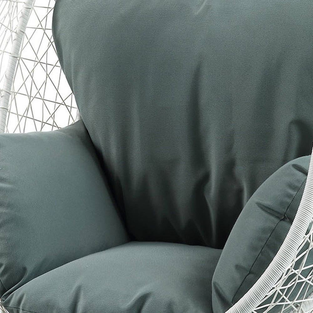 38" White Metal Swing Chair With Green Cushion-Outdoor Chairs-DECOROLALA