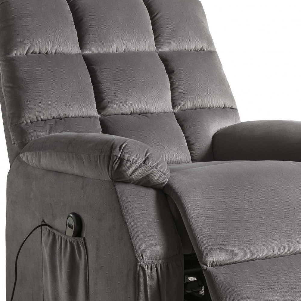 34" Gray Velvet Power Heated Massage Recliner-Recliners-DECOROLALA