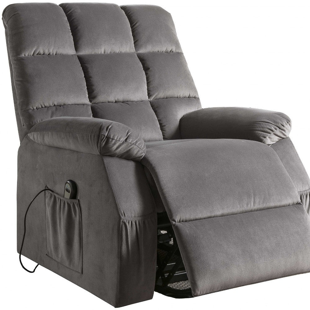 34" Gray Velvet Power Heated Massage Recliner-Recliners-DECOROLALA