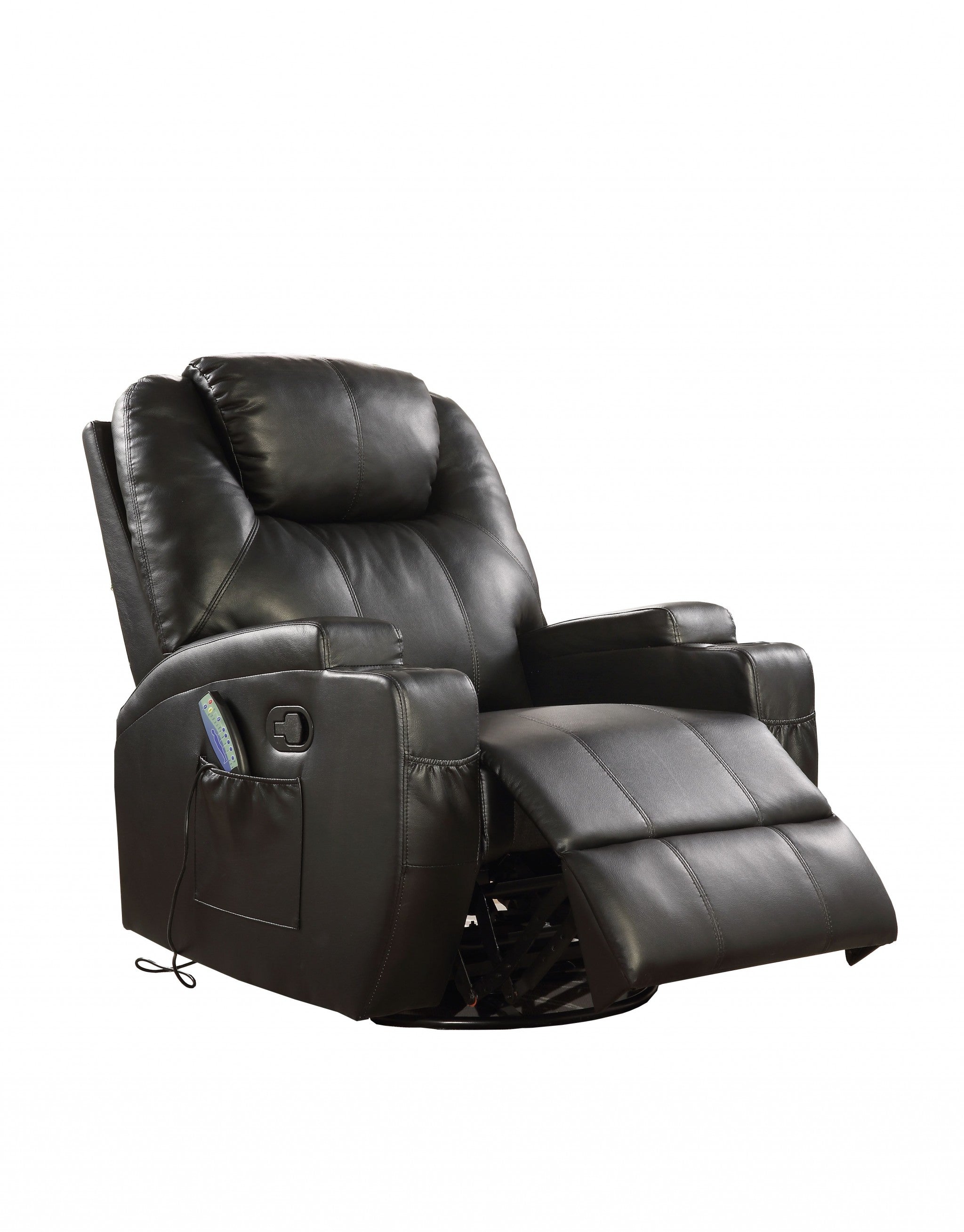 34" Black Leather Match Power Heated Massage Recliner-Recliners-DECOROLALA