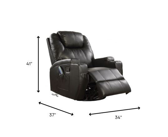34" Black Leather Match Power Heated Massage Recliner-Recliners-DECOROLALA