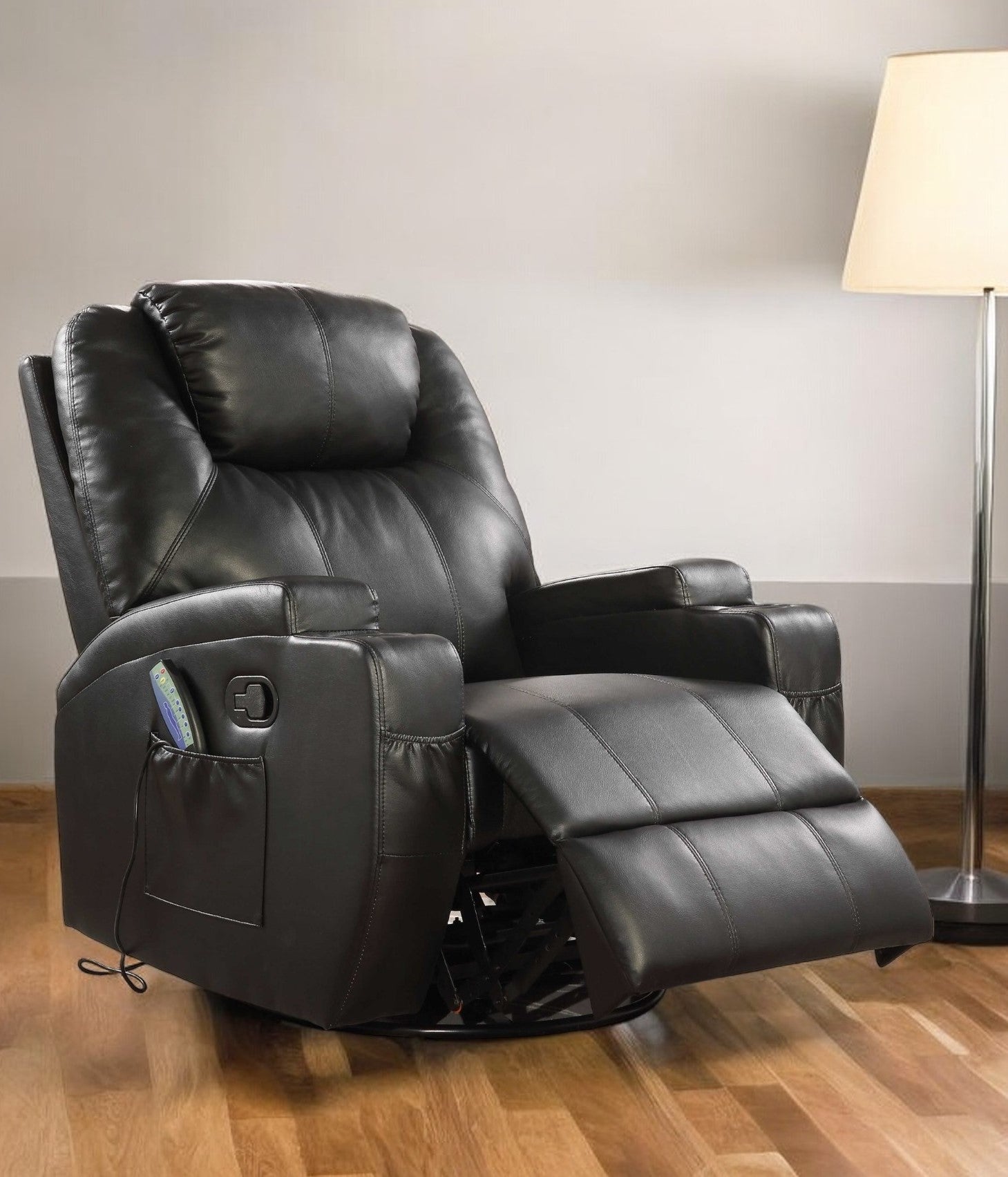 34" Black Leather Match Power Heated Massage Recliner-Recliners-DECOROLALA