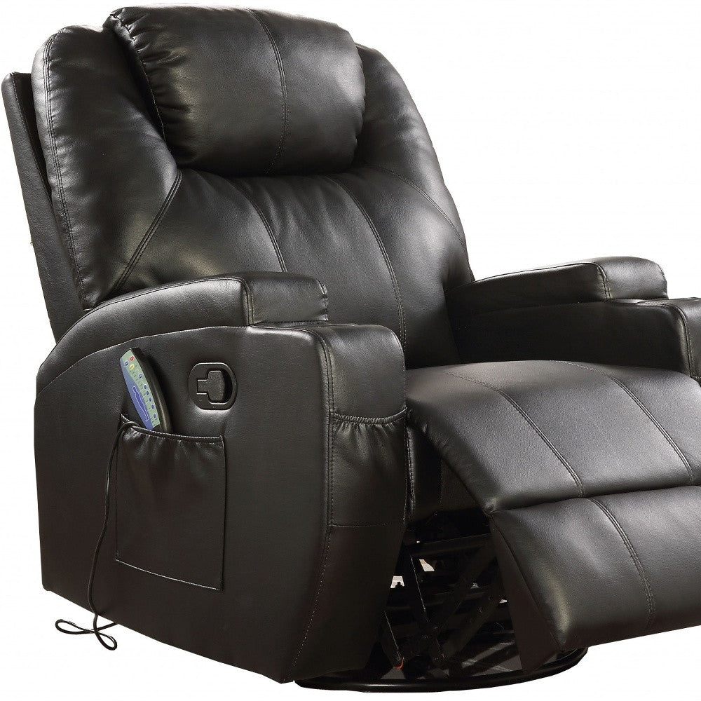 34" Black Leather Match Power Heated Massage Recliner-Recliners-DECOROLALA