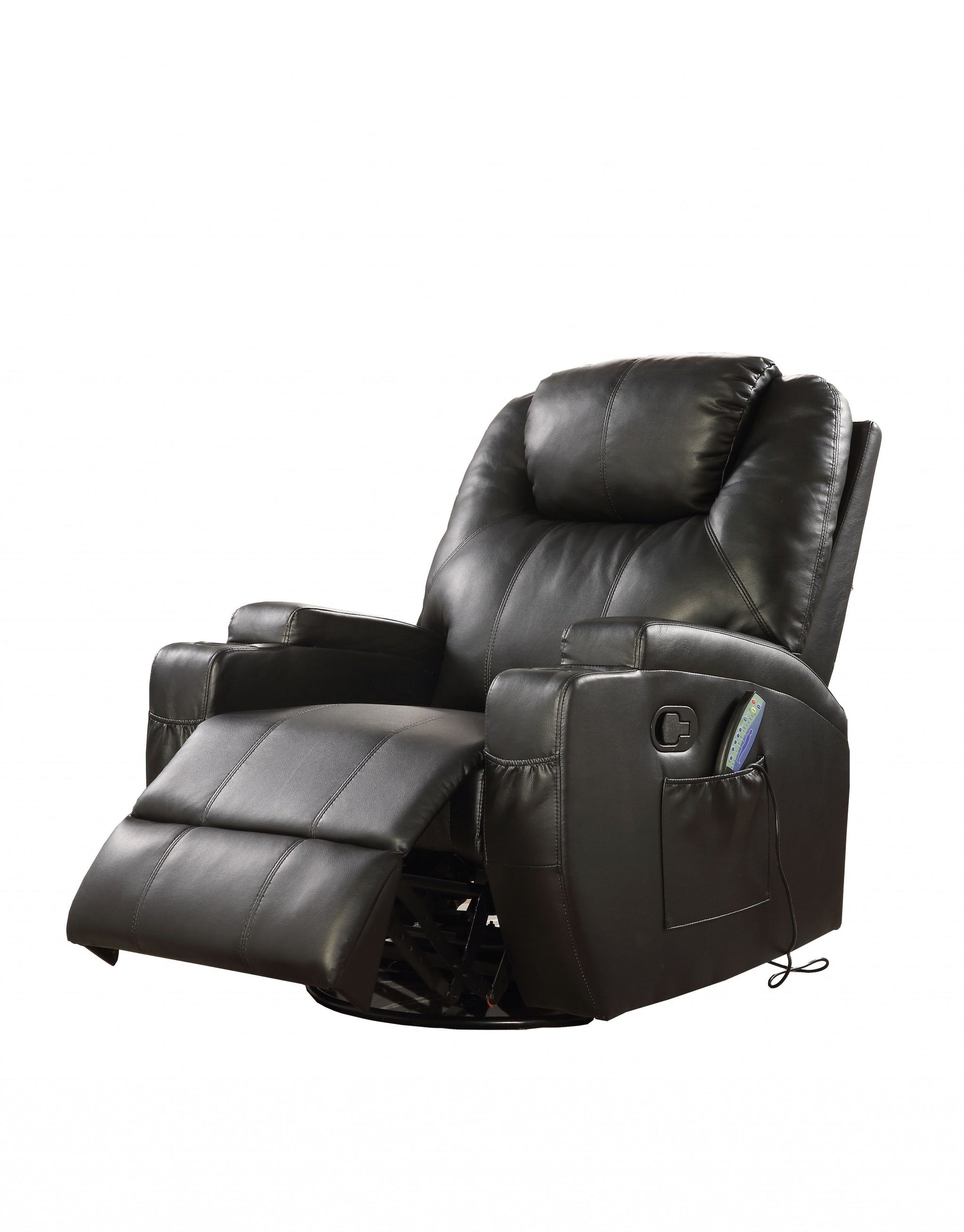 34" Black Leather Match Power Heated Massage Recliner-Recliners-DECOROLALA