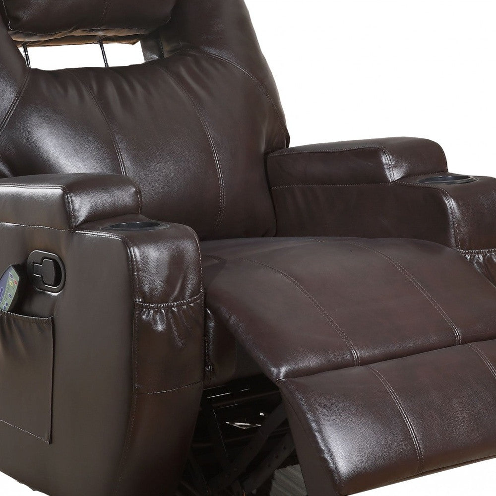34" Brown Faux Leather Heated Massage Home Theater Recliner-Recliners-DECOROLALA
