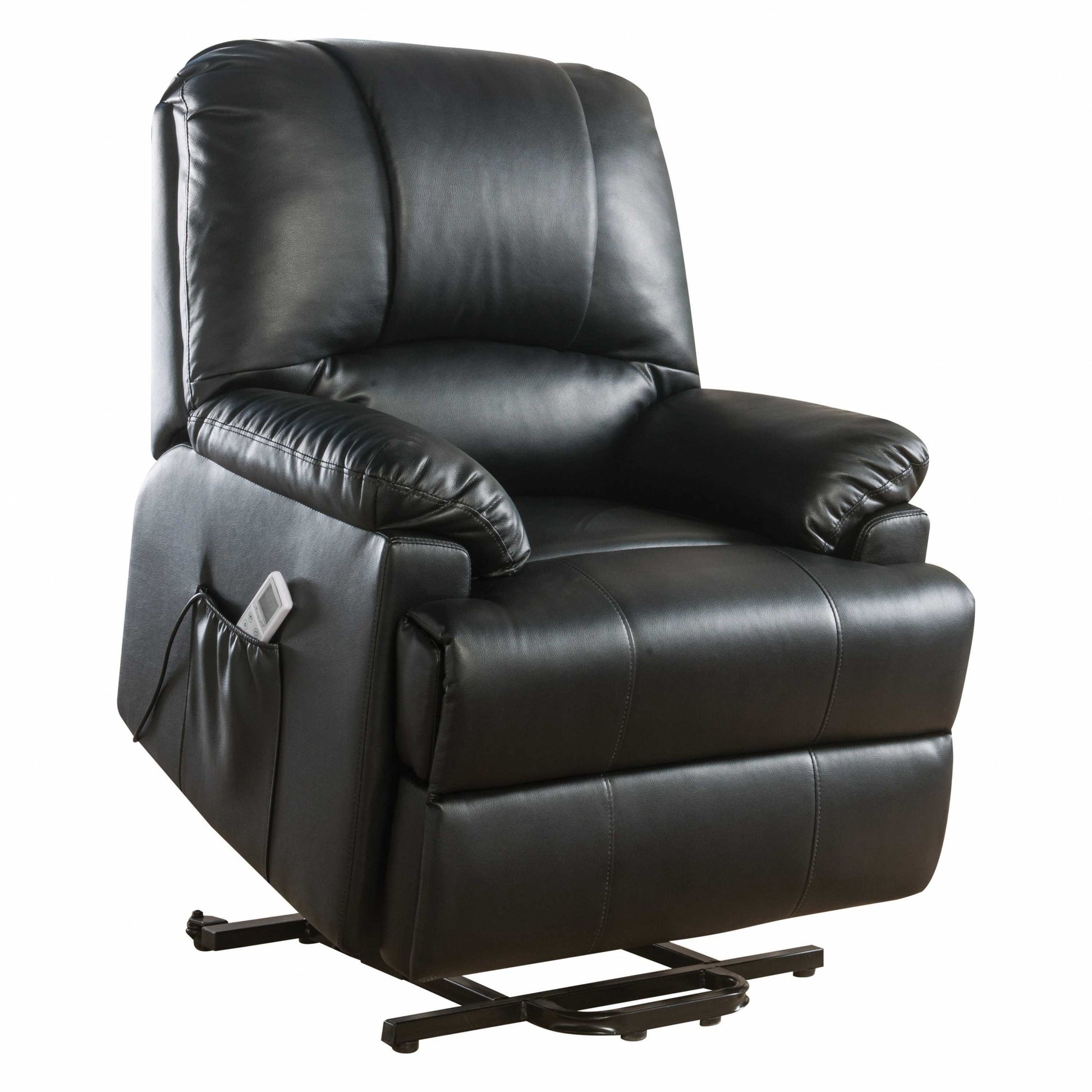 34" Black Faux Leather Power Massage Lift Assist Recliner-Recliners-DECOROLALA
