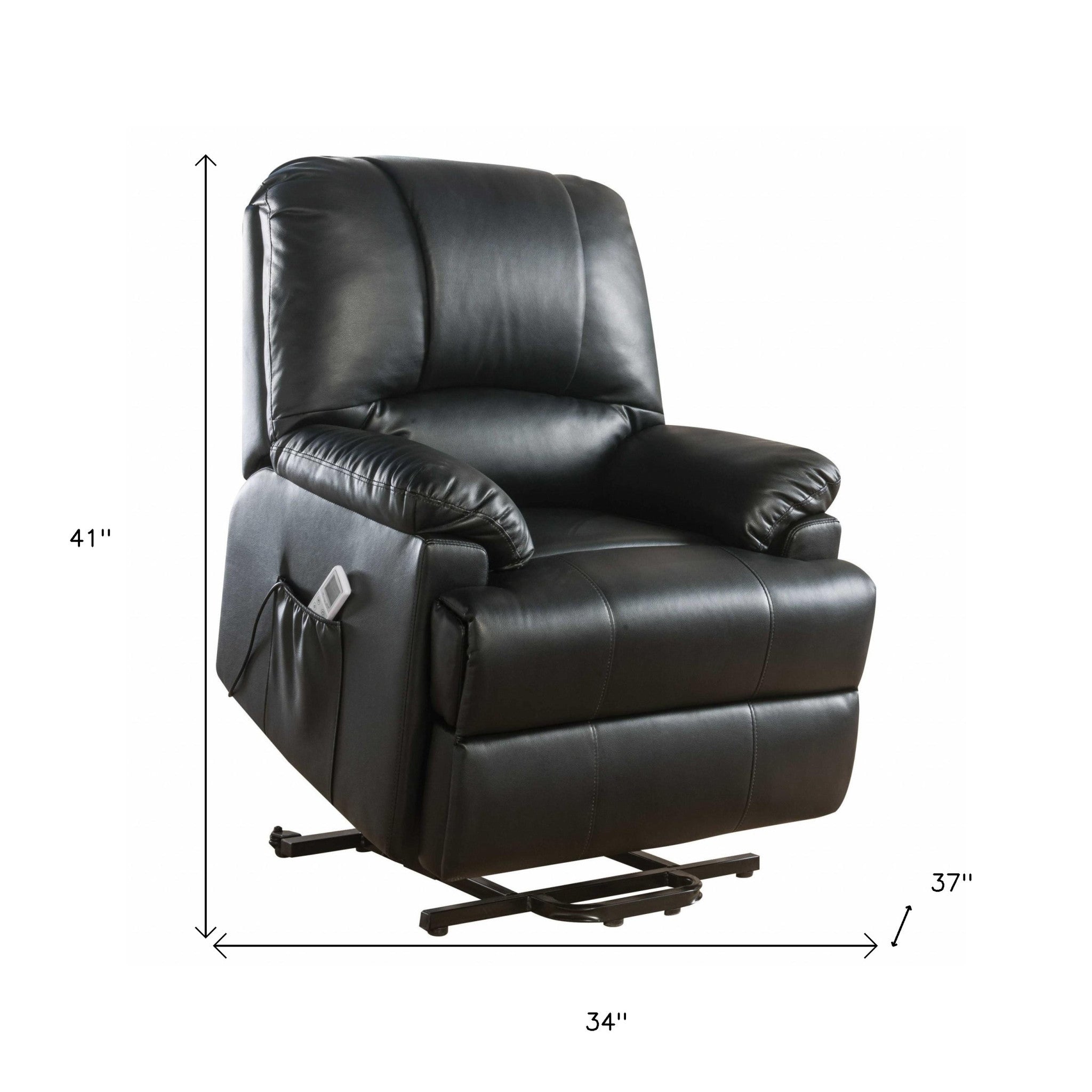 34" Black Faux Leather Power Massage Lift Assist Recliner-Recliners-DECOROLALA