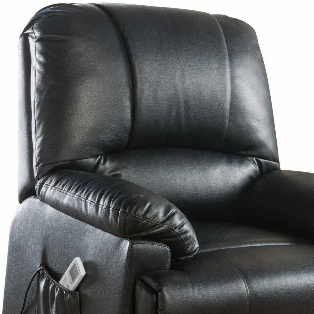 34" Black Faux Leather Power Massage Lift Assist Recliner-Recliners-DECOROLALA