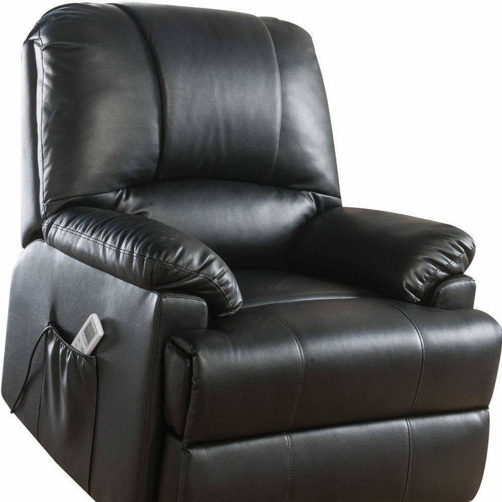 34" Black Faux Leather Power Massage Lift Assist Recliner-Recliners-DECOROLALA